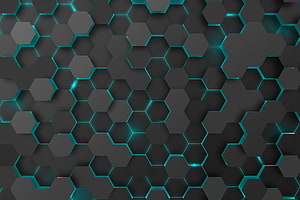 Futuristic Dark Honeycomb Pattern with Glowing Cyan Hexagonal Grid HD wallpaper