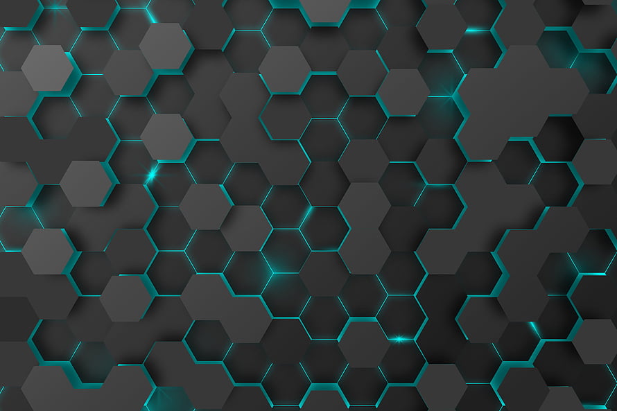 Futuristic Dark Honeycomb Pattern with Glowing Cyan Hexagonal Grid HD wallpaper