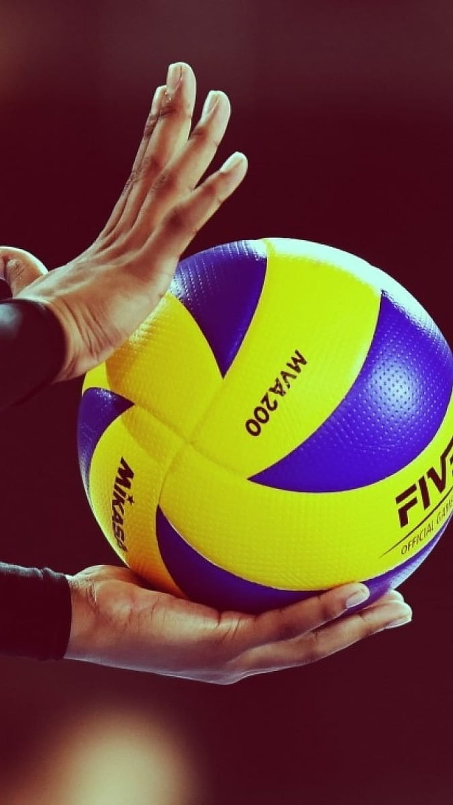 Mikasa MVA200 FIVB Official Volleyball Held in Hands Against Dark Background HD phone wallpaper