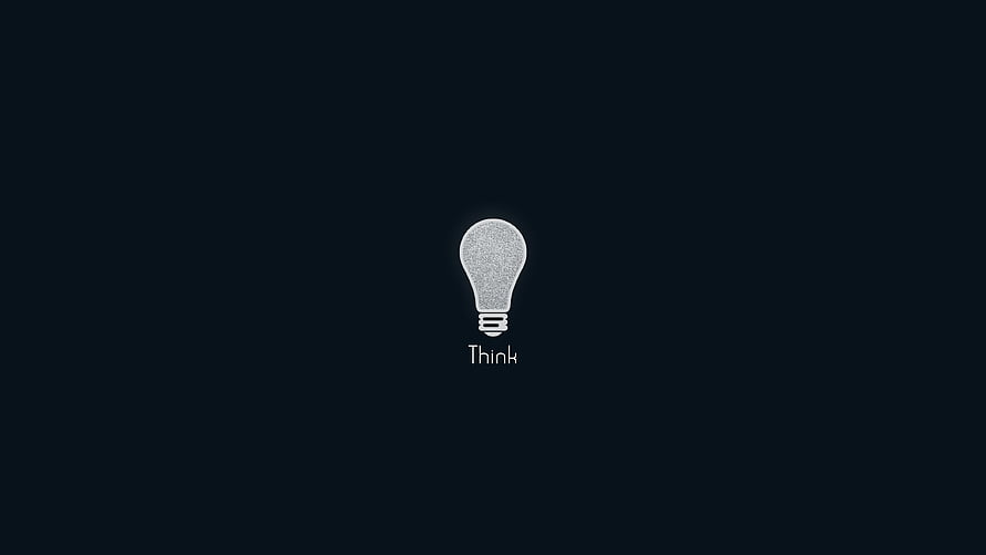 Minimalist Lightbulb Icon with Think Text on Dark Background HD wallpaper