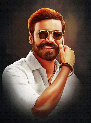 Dhanush Digital Portrait in White Shirt and Aviator Sunglasses HD phone wallpaper