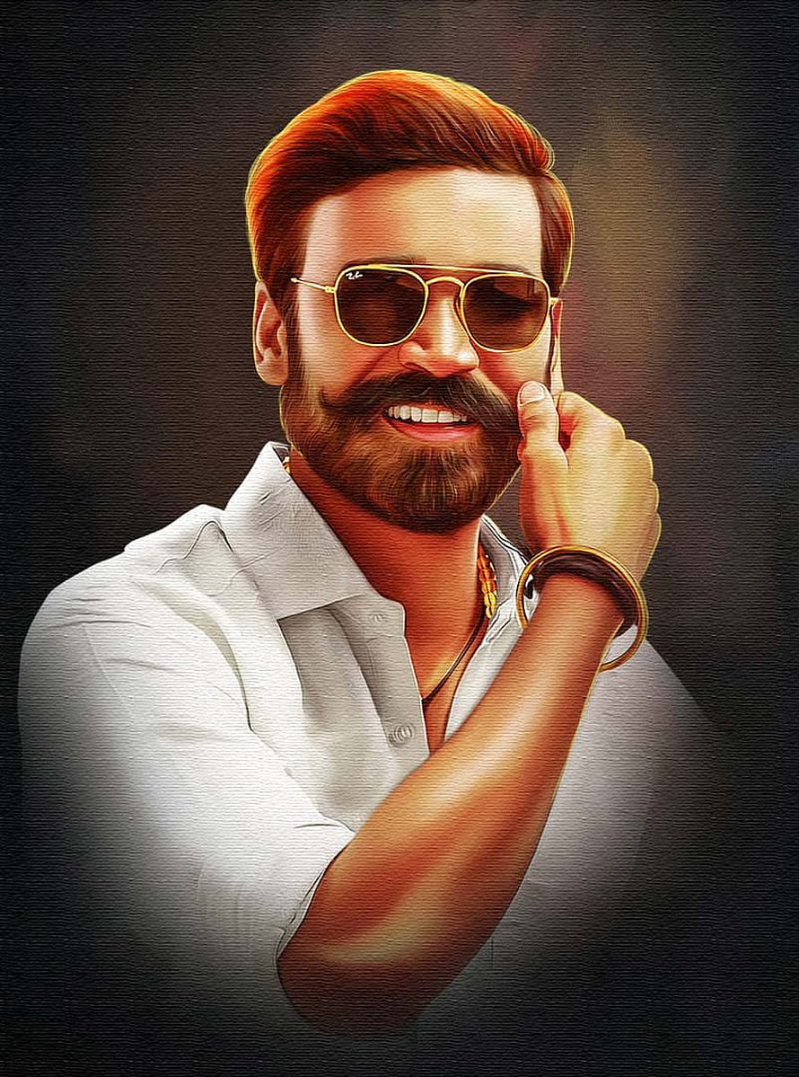 Dhanush Digital Portrait in White Shirt and Aviator Sunglasses HD phone wallpaper