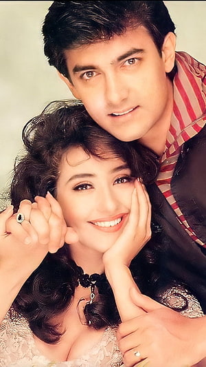 Aamir Khan and Manisha Koirala in Romantic Bollywood Movie Mann HD phone wallpaper