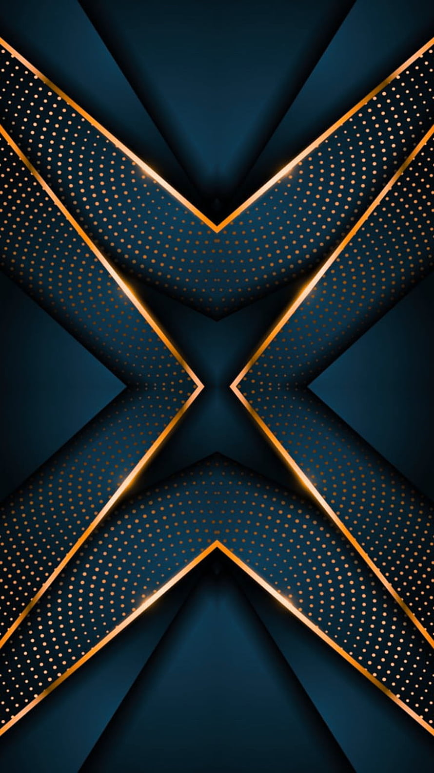 Dark Blue and Gold Geometric X Pattern with Dotted Texture and Metallic Accents HD phone wallpaper