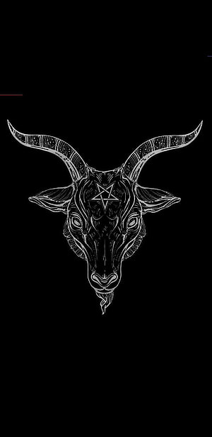 Intricate Black and White Goat Head Illustration with Pentagram Symbol HD phone wallpaper