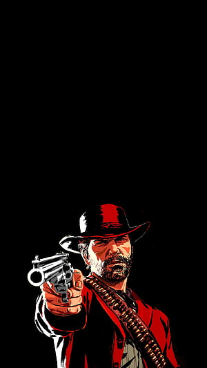 Arthur Morgan from Red Dead Redemption 2 in a dramatic red and black comic style illustration HD phone wallpaper