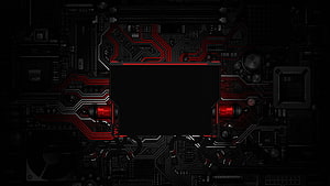 Dark Circuit Board with Red Traces and Central Processor Component HD wallpaper