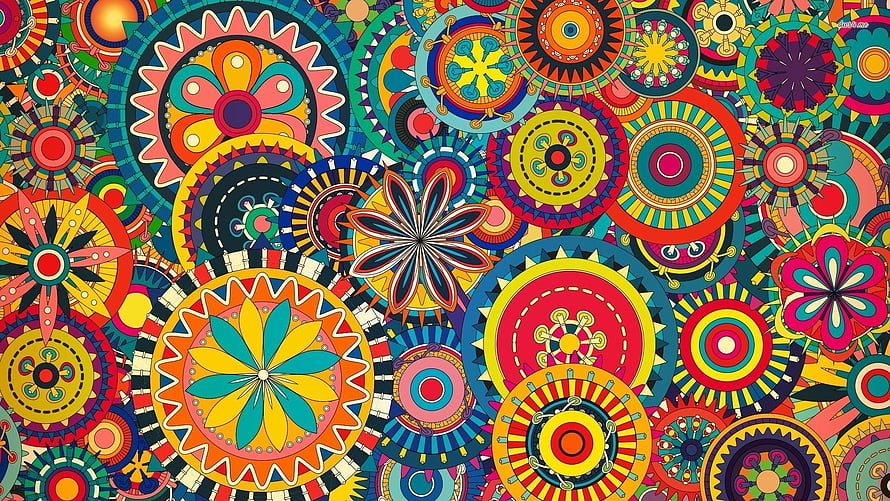 Vibrant Multicolored Floral Mandala Pattern with Intricate Geometric Circular Motifs HD wallpaper