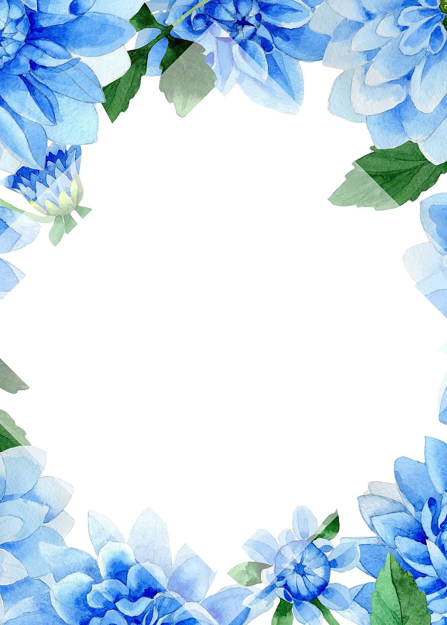 Watercolor Blue Floral Border Frame with White Center for Wedding Invitations and Stationery Design HD phone wallpaper