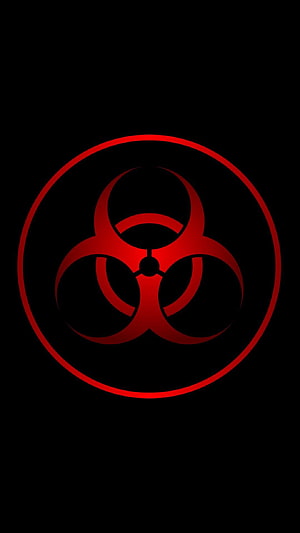 Glowing Red Biohazard Symbol on Black Background Minimalist Design HD phone wallpaper