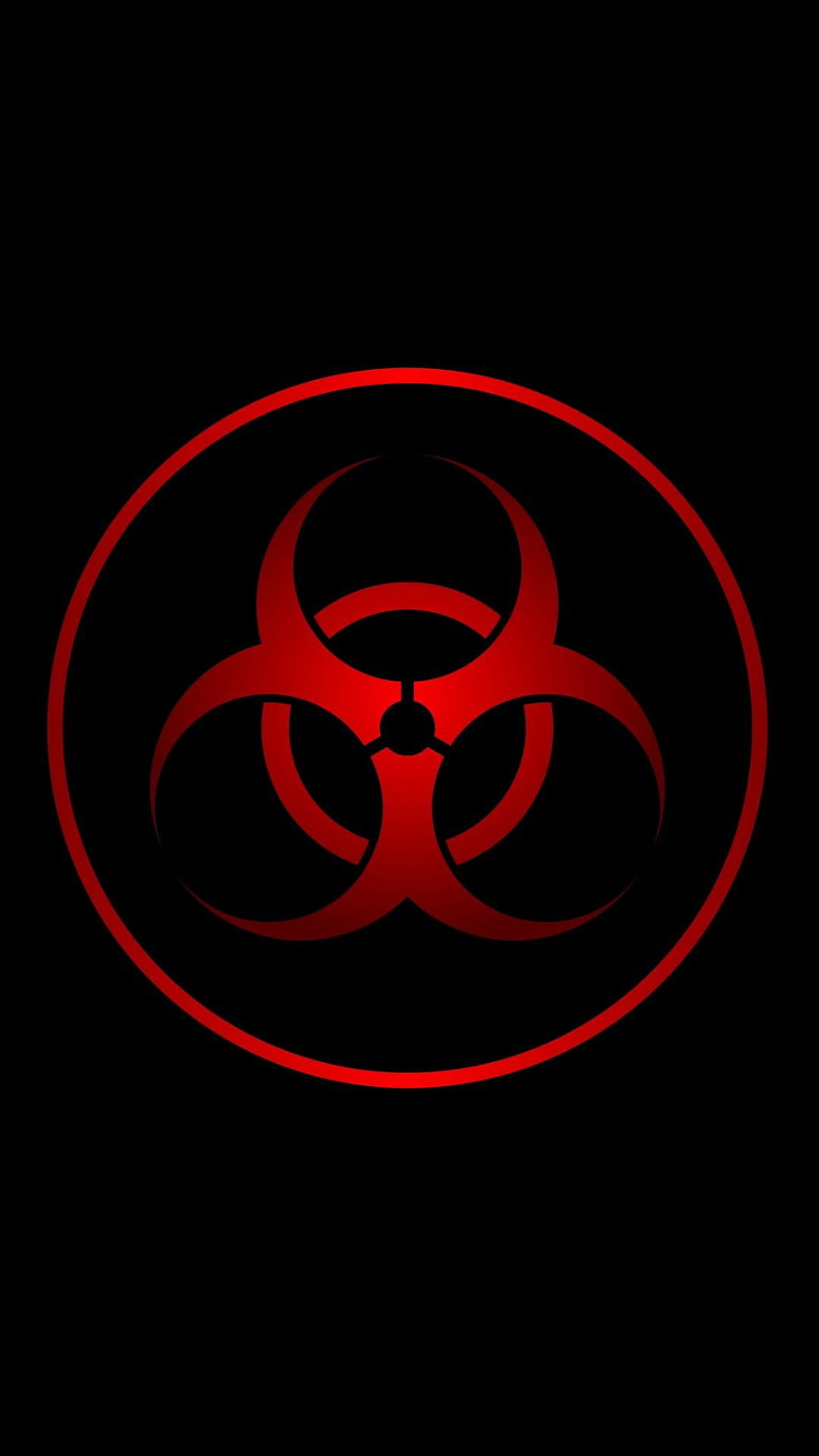 Glowing Red Biohazard Symbol on Black Background Minimalist Design HD phone wallpaper