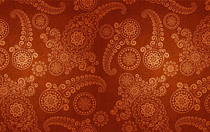 Traditional Indian Wedding Floral Pattern Background in Warm Terracotta and Gold Tones HD wallpaper