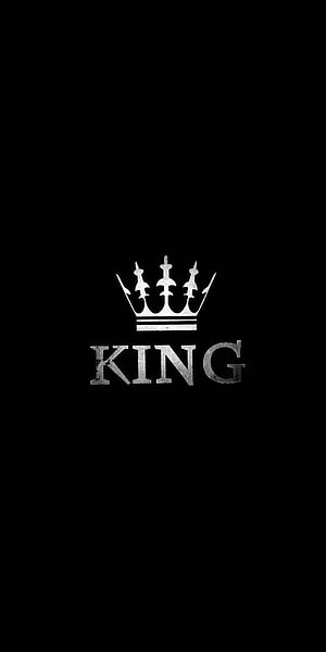Minimalist King Crown Logo with Metallic Text on Black Background HD phone wallpaper