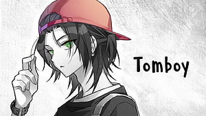 Anime Tomboy Girl with Red Cap and Green Eyes HD wallpaper