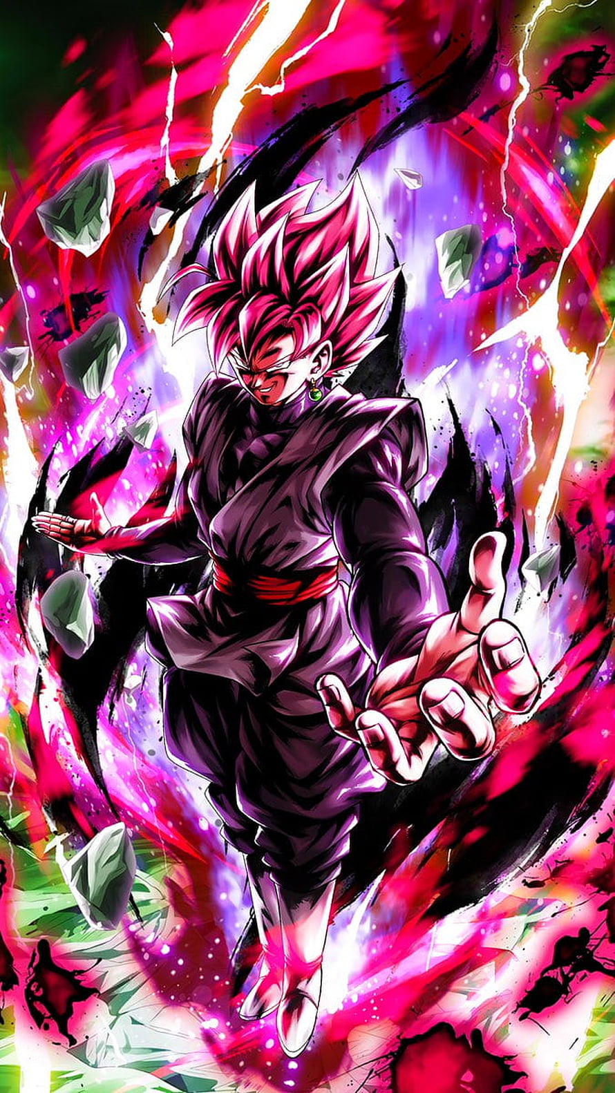 Goku Black Super Saiyan Rose Character Art with Vibrant Pink Energy Aura HD phone wallpaper