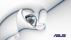 Asus Chrome Abstract 3D Render with Glossy Metallic Curves and White Background HD wallpaper