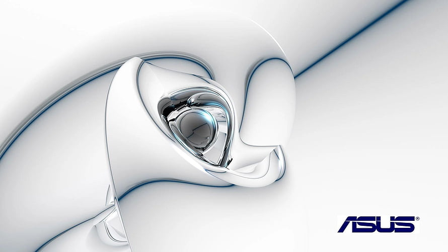 Asus Chrome Abstract 3D Render with Glossy Metallic Curves and White Background HD wallpaper