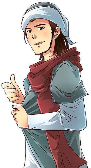 Anime Muslim Man Wearing Turban and Red Scarf Giving a Thumbs Up HD phone wallpaper