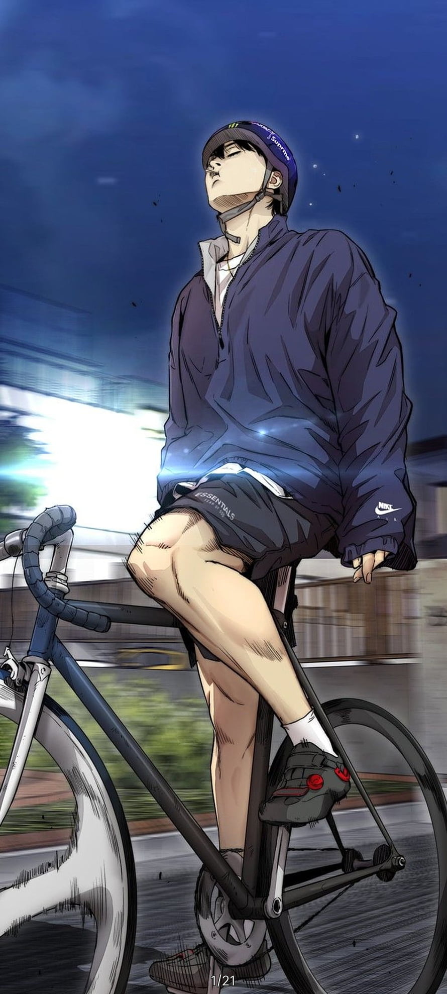 Anime Man Riding Road Bike at Night in Windbreaker and Helmet, Windbreaker, cycling HD phone wallpaper