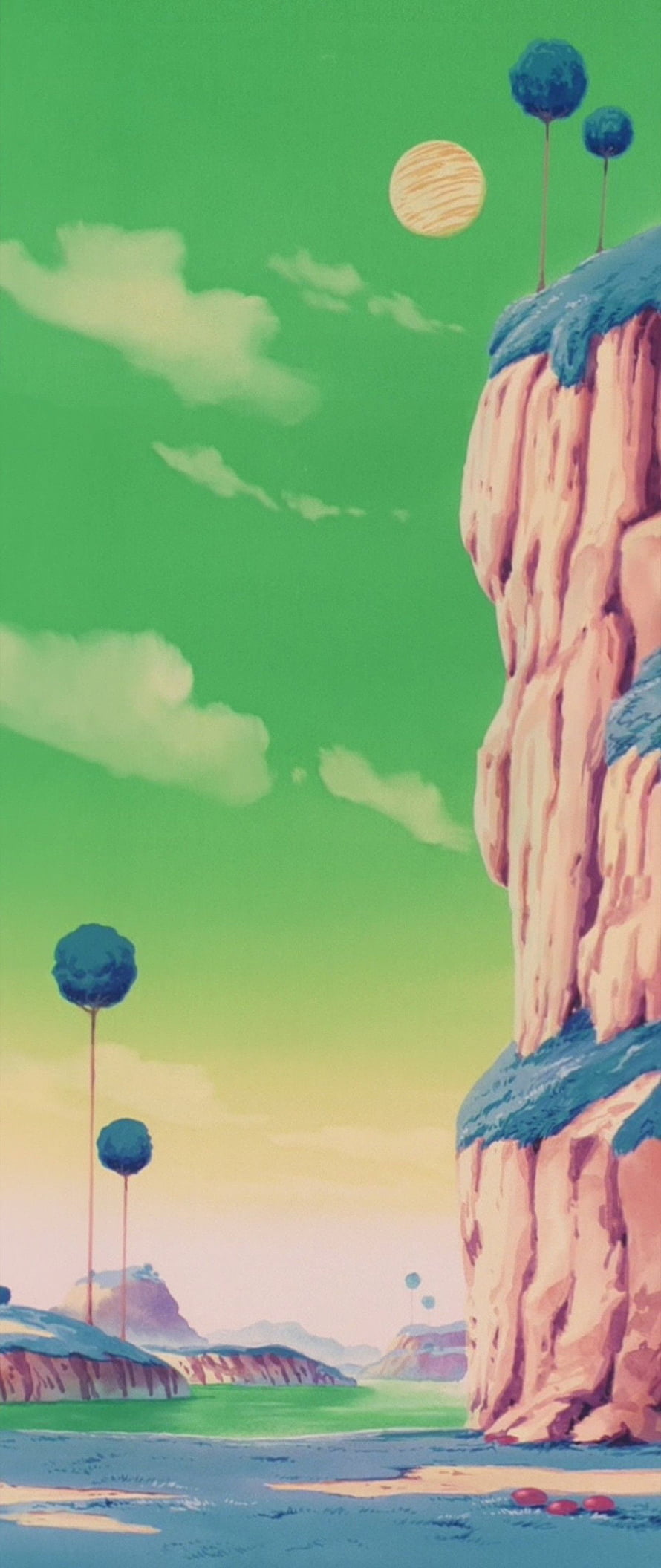 Dragon Ball Super Desert Scenery with Cliff and Stylized Trees HD phone wallpaper