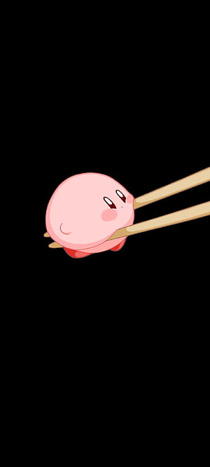 Cute Kirby Character Held by Chopsticks on Black Background HD phone wallpaper
