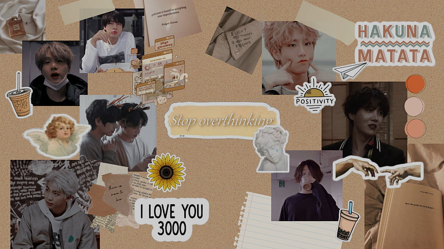 BTS Kpop Aesthetic Collage Wallpaper with Brown Tones and Inspirational Quotes HD wallpaper