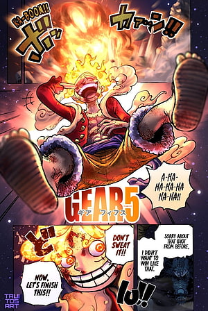 Monkey D. Luffy Gear 5 Transformation in One Piece Manga Panel HD phone wallpaper