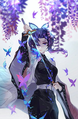 Demon Slayer Butterfly Girl Anime Character with Sword and Wisteria HD phone wallpaper