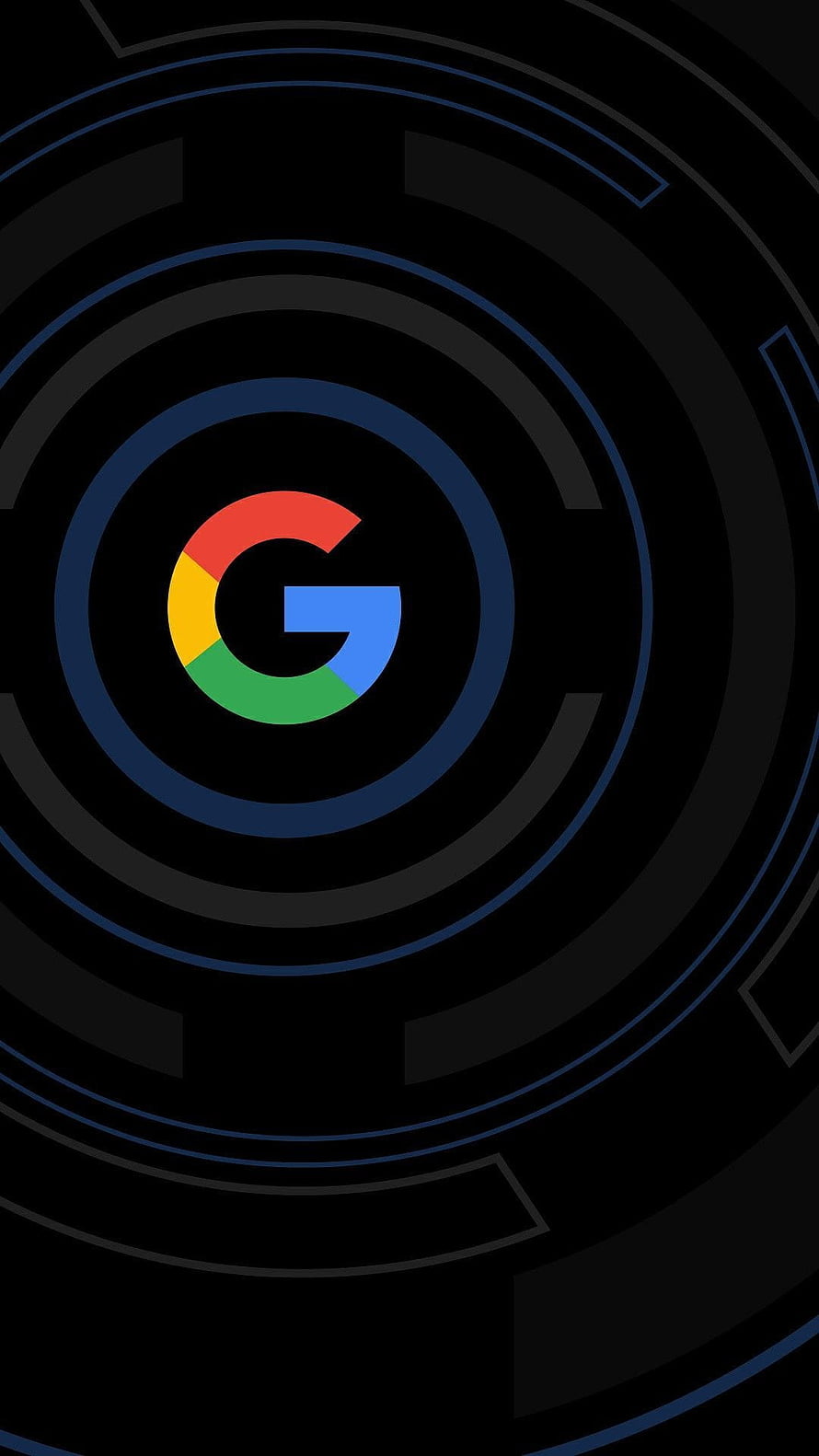 Google G Logo on Dark Background with Concentric Blue Circles and Geometric Tech Design HD phone wallpaper