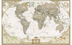 National Geographic Vintage World Map with Detailed Continents and Oceans HD wallpaper