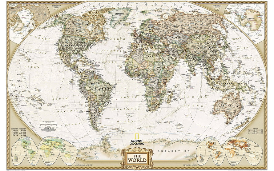National Geographic Vintage World Map with Detailed Continents and Oceans HD wallpaper