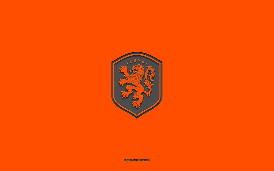 Netherlands National Football Team Lion Emblem on Vibrant Orange Background HD wallpaper