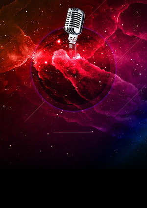 Vintage Microphone Floating in Red Cosmic Nebula Space Artwork HD phone wallpaper