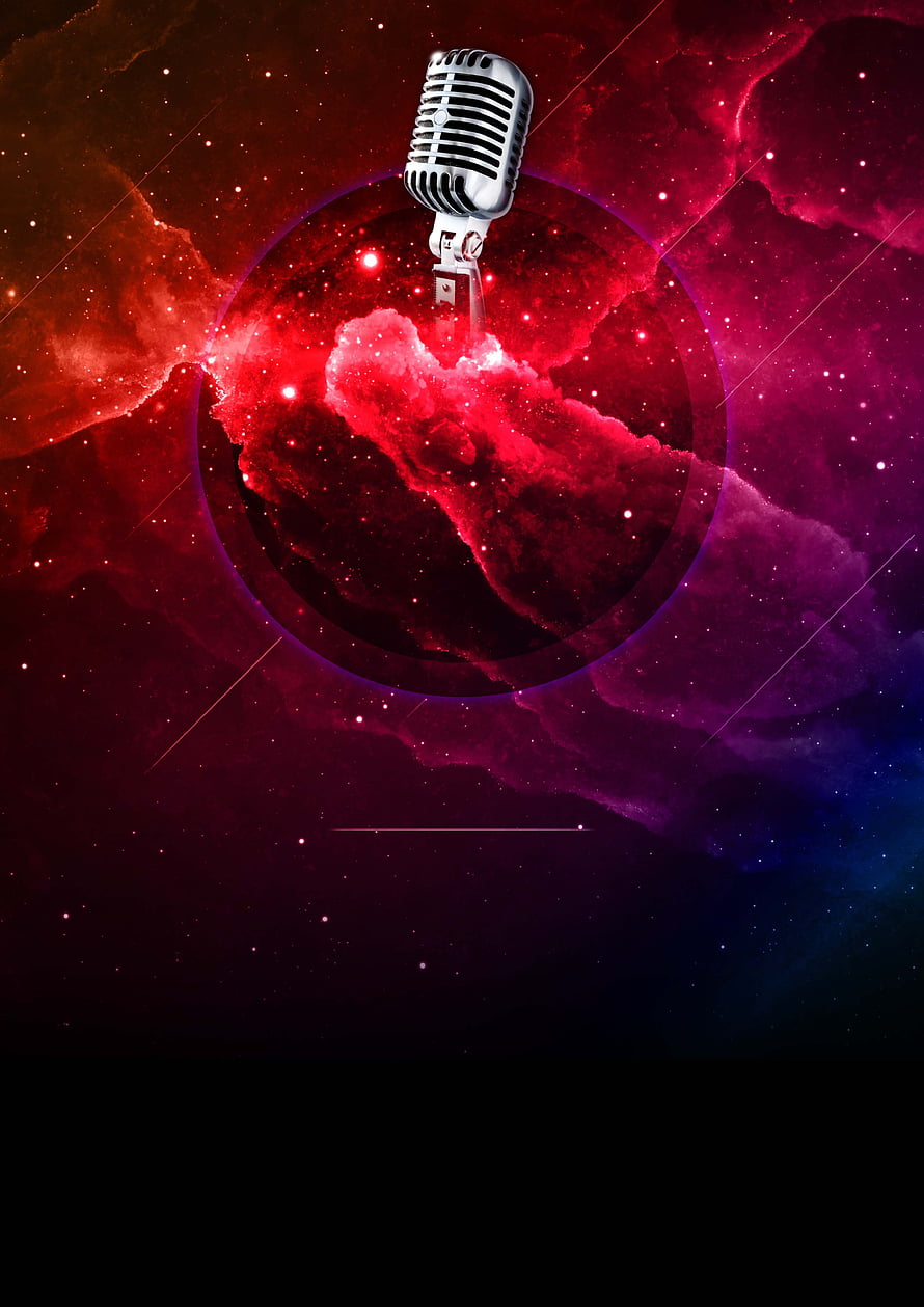 Vintage Microphone Floating in Red Cosmic Nebula Space Artwork HD phone wallpaper