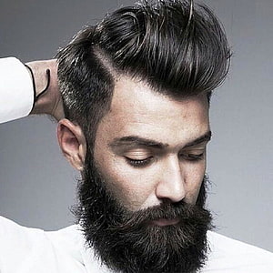 Modern Men's Pompadour with Full Beard and Undercut Fade HD phone wallpaper