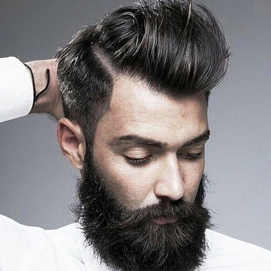 Modern Men's Pompadour with Full Beard and Undercut Fade HD phone wallpaper