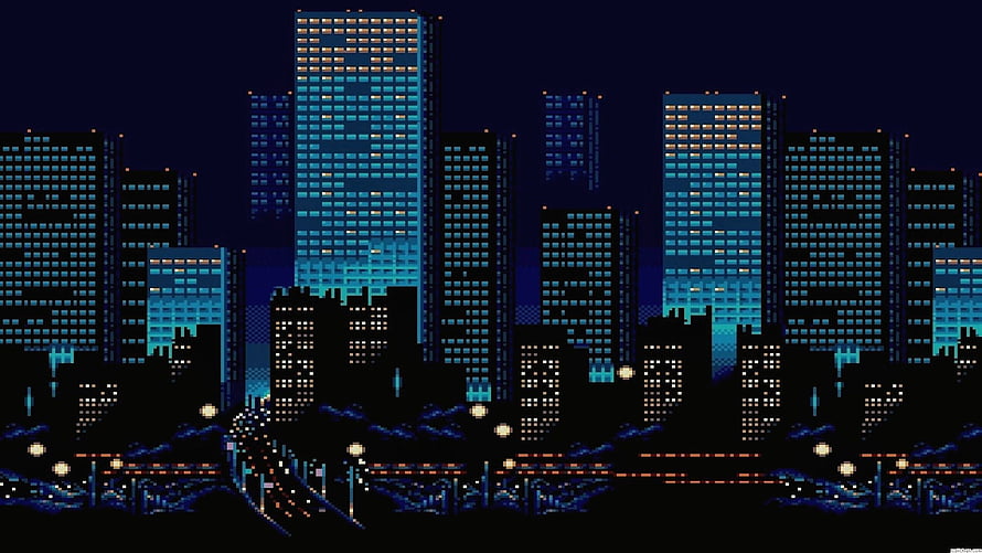 Retro 80s Pixel Art Cityscape with Neon Lights and City Pop Aesthetic HD wallpaper