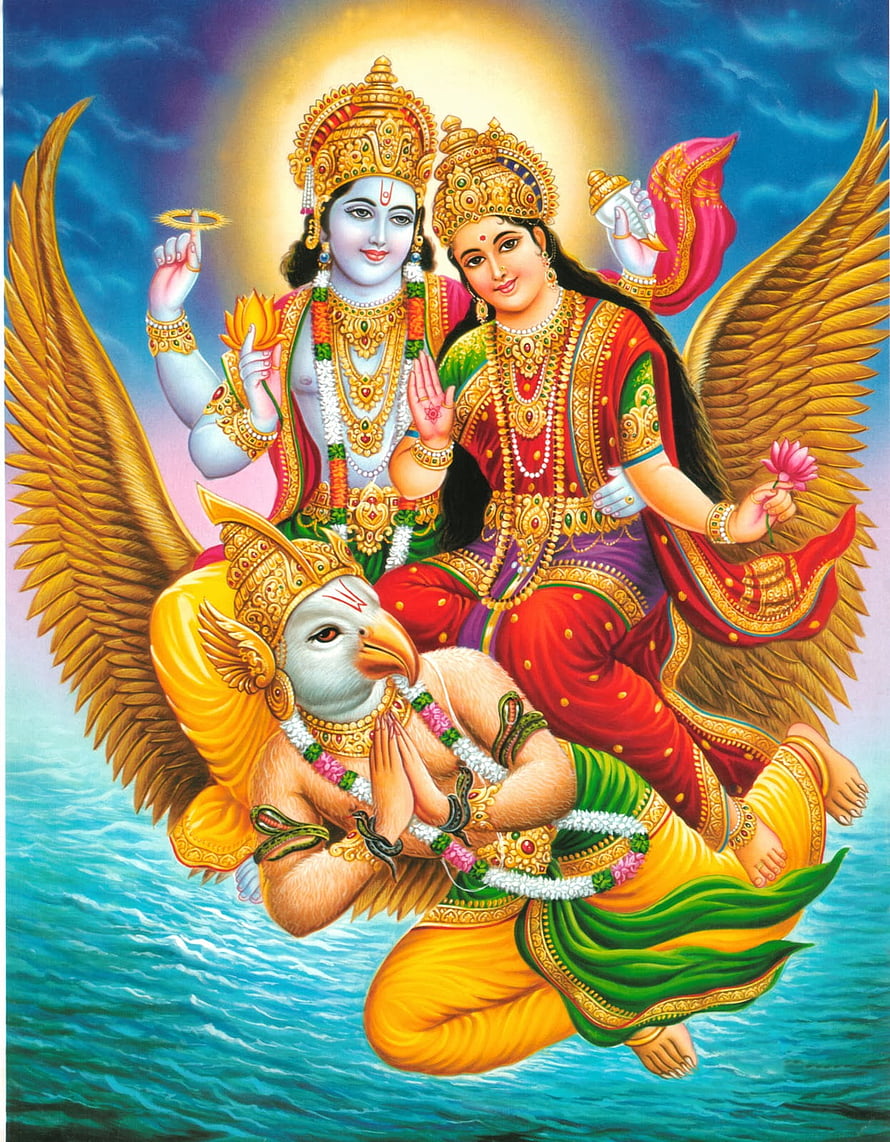 Sri Lakshmi Narayana and Garuda Divine Hindu Deity Painting HD phone wallpaper