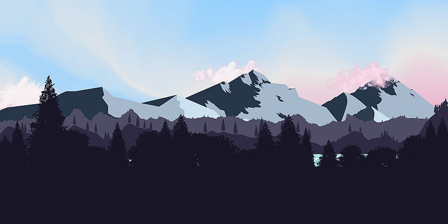 Minimalist Vector Mountain Range with Snowy Peaks and Pine Forest Silhouette HD wallpaper