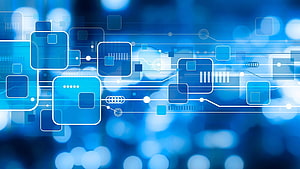 Abstract Blue Circuit Board Technology Background with Digital Network Nodes HD wallpaper