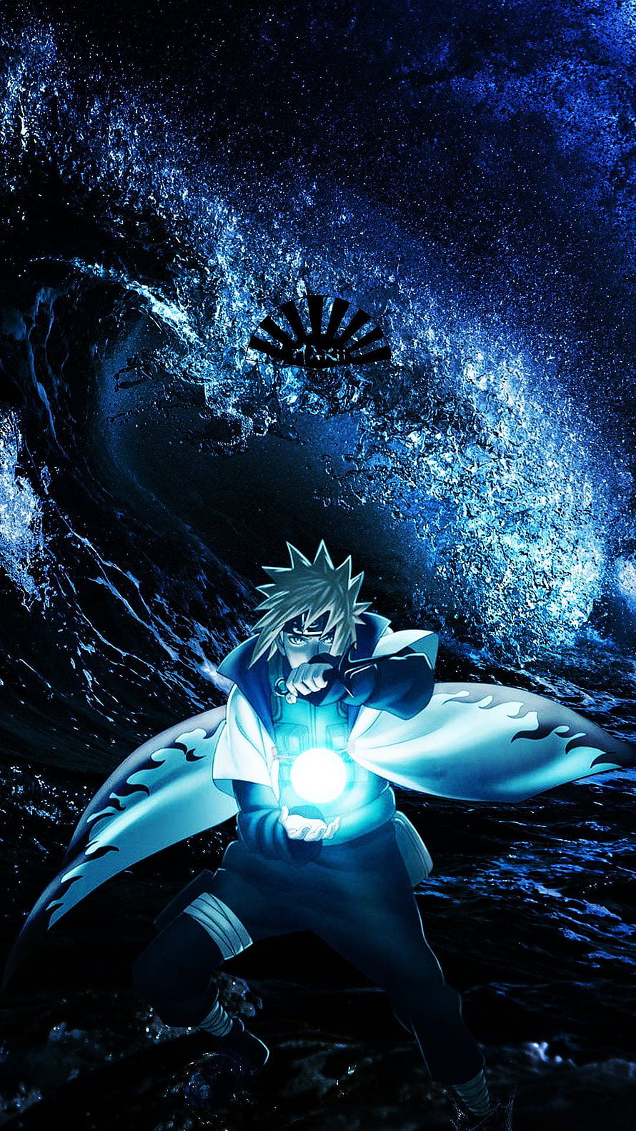 Minato Namikaze channeling chakra in a swirling blue water vortex HD phone wallpaper