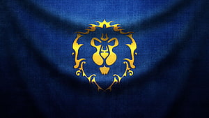World of Warcraft Alliance Flag with Golden Lion Emblem on Blue Fabric HD wallpaper