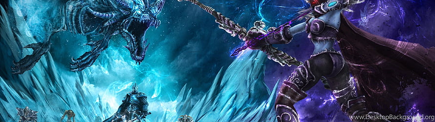 World of Warcraft Fantasy Battle Scene with Armored Warrior and Ice Dragon HD wallpaper