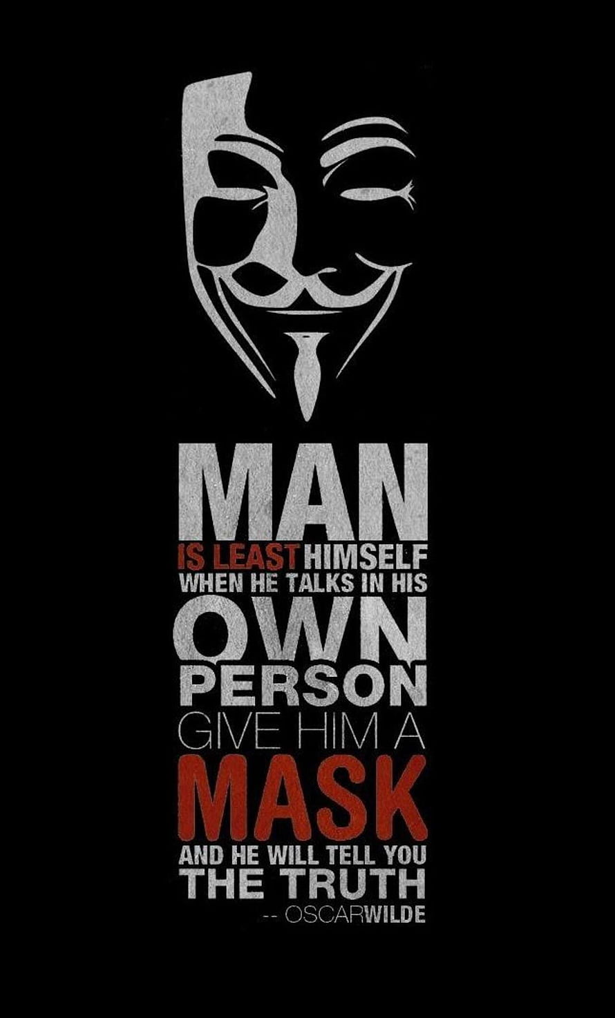 Guy Fawkes Mask Graphic with Oscar Wilde Quote on Black Background HD phone wallpaper
