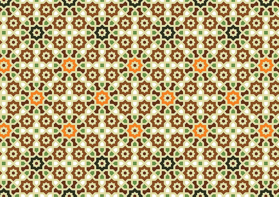Geometric Islamic Art Pattern with Star and Cross Motifs in Earth Tones HD wallpaper