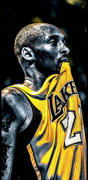 Kobe Bryant in Lakers Jersey with Intense Profile Portrait HD phone wallpaper