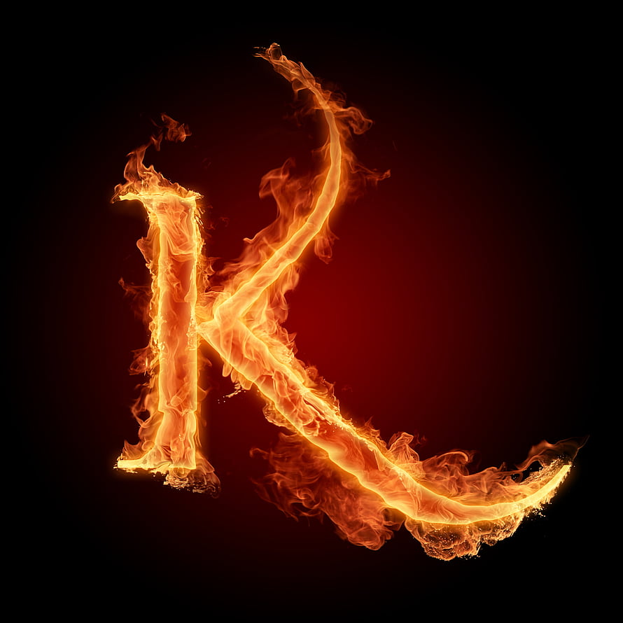 Flaming Letter K Fire Alphabet Design on Dark Background HD phone wallpaper
