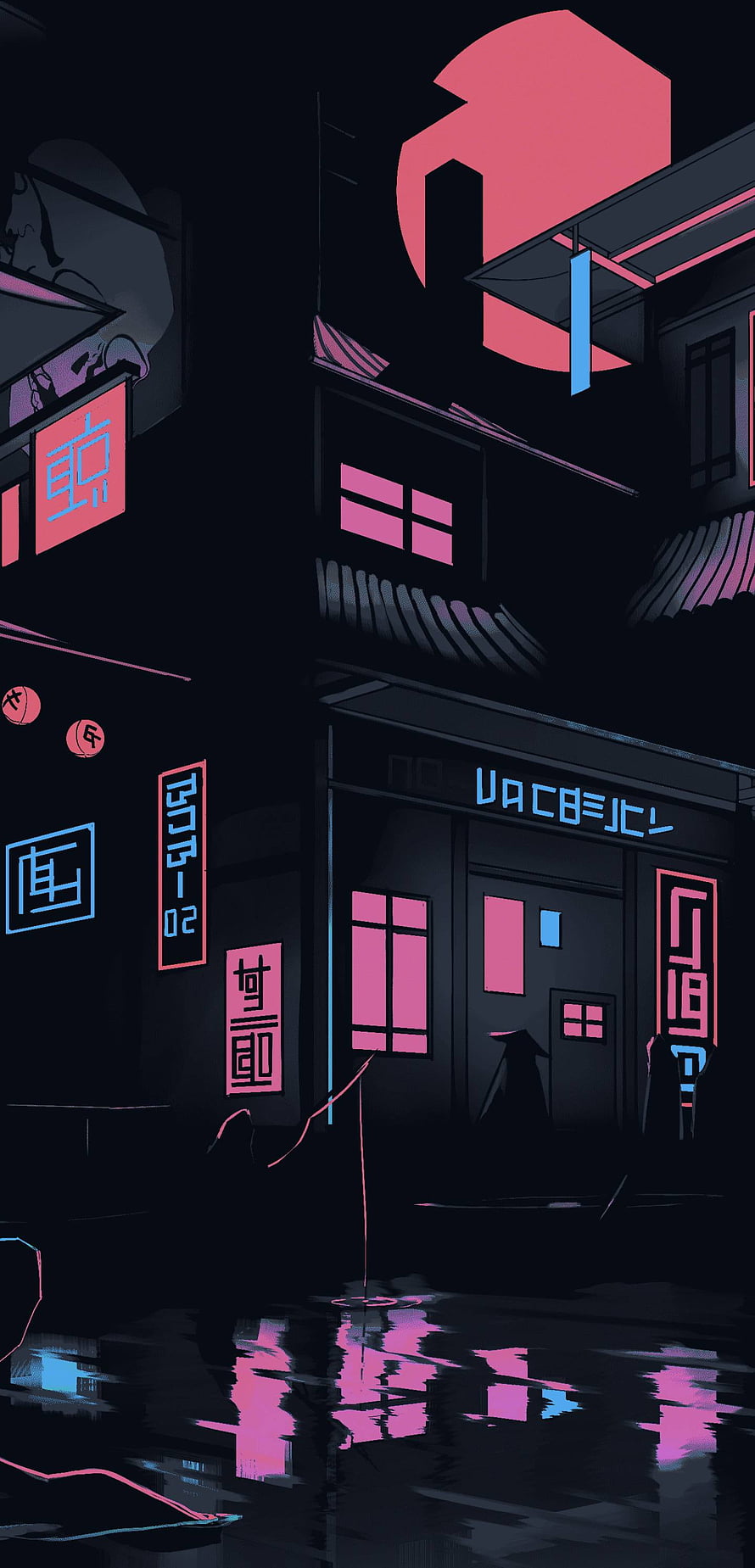 Cyberpunk Alleyway with Neon Signs and Rain Reflections in Dark Urban Setting HD phone wallpaper
