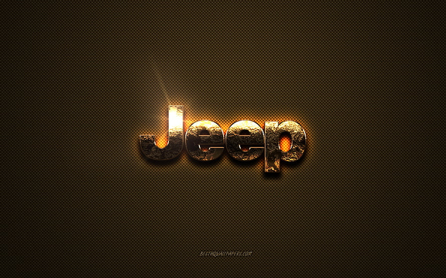 Jeep Golden Logo on Textured Brown Metal Background with Dramatic Lighting HD wallpaper