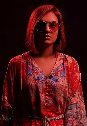 Nazriya Nizam Portrait in Red Aviator Sunglasses and Patterned Top HD phone wallpaper